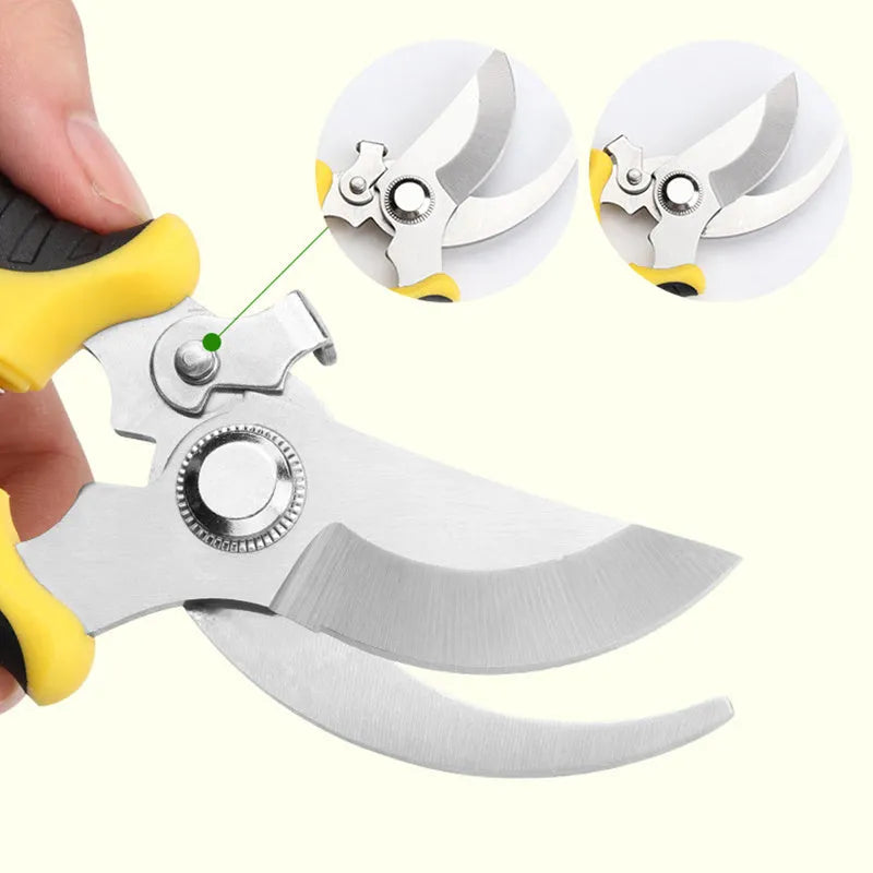 Garden trimming shears with 65 manganese steel blades, 55 mm opening, PP and TPR handles in black yellow or grey red