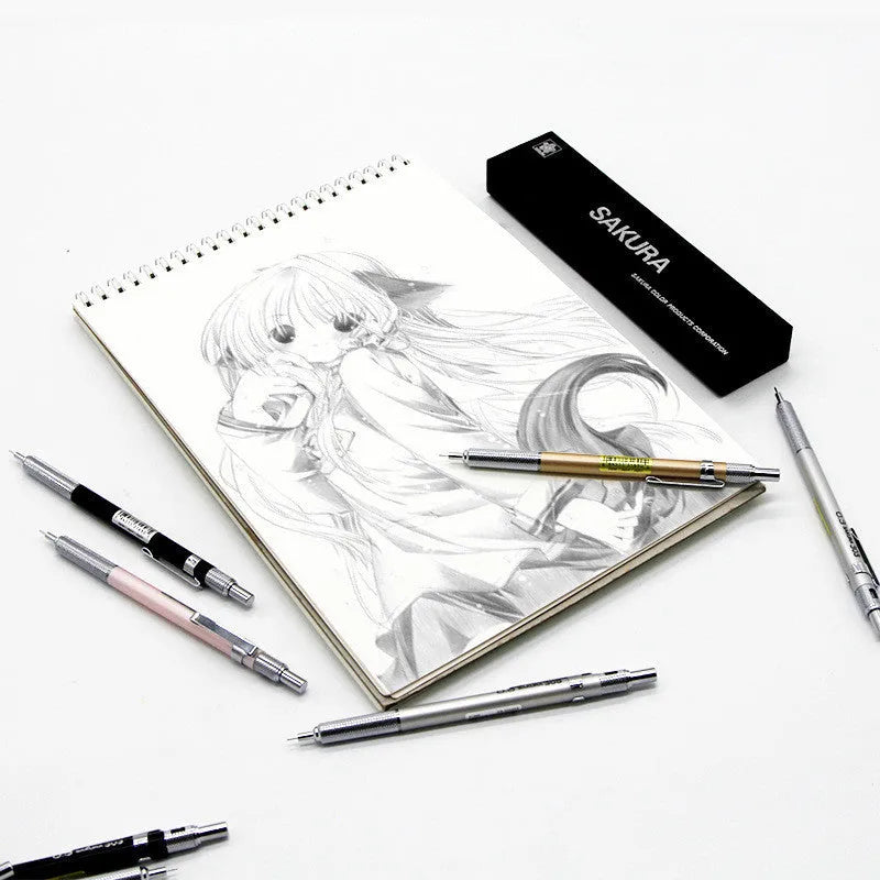 Japanese cherry blossom metal mechanical pencil in gold, silver, black, or pink with 0.5mm or 0.3mm lead options
