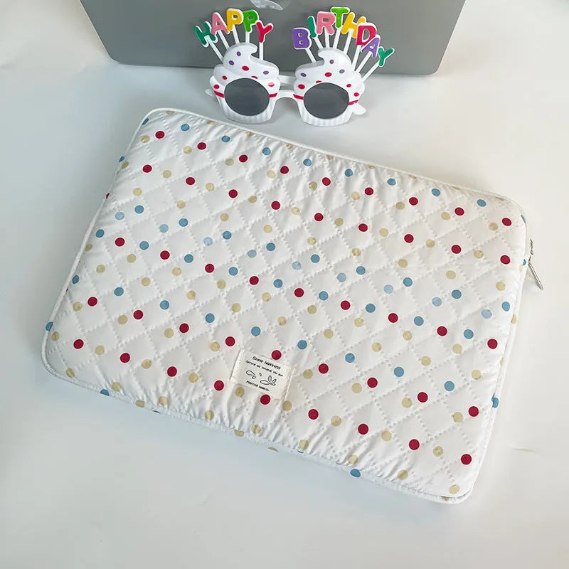 Polka dot women's laptop bag with storage compartments available in three size options