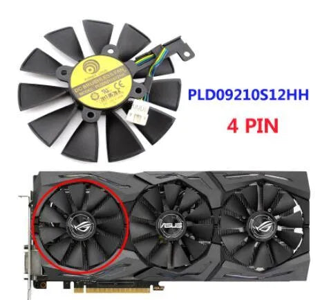 Square replacement cooling fan for ASUS graphics cards with 4-pin connector