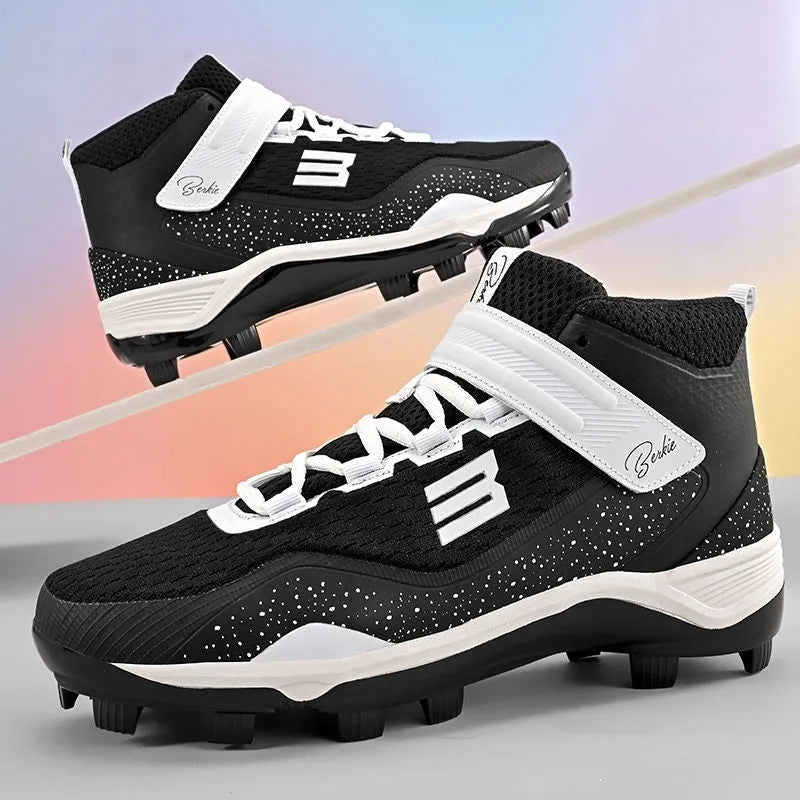 Black and white training sneakers with Velcro straps and rubber sole for sports.