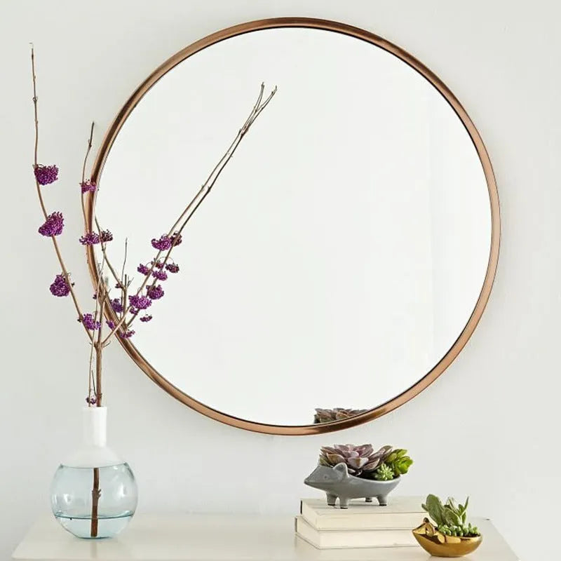 Round metal bathroom wall mirror in black, gold or white colours