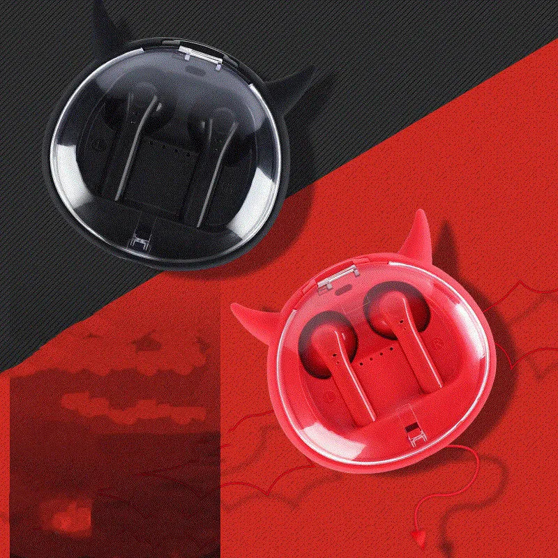 Macaron Red TWS wireless Bluetooth headset with charging case