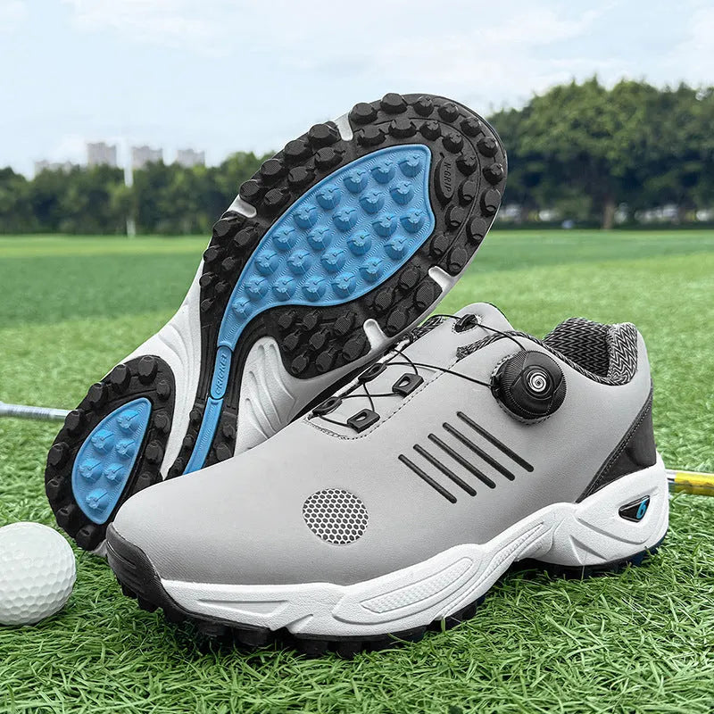 Men's rotating shoelace sports shoes in black, grey, or white, mesh upper, rubber sole, sizes 40-46.