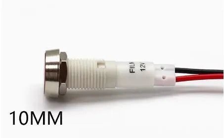 10mm waterproof indicator light with stainless steel edge in multiple colour options on a white background.