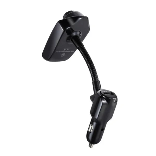 Black Bluetooth player with FM radio and microphone on a table