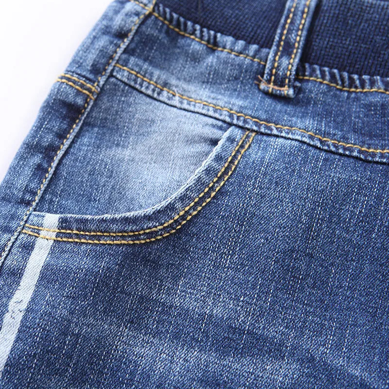 Boys casual jeans dark blue cotton straight leg trousers Asian size 110-170cm