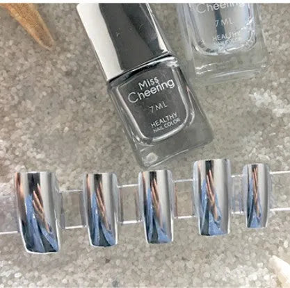 Mirror silver nail polish bottle with stainless-steel ball, water-soluble pure silver paste, base coat and silvery style options