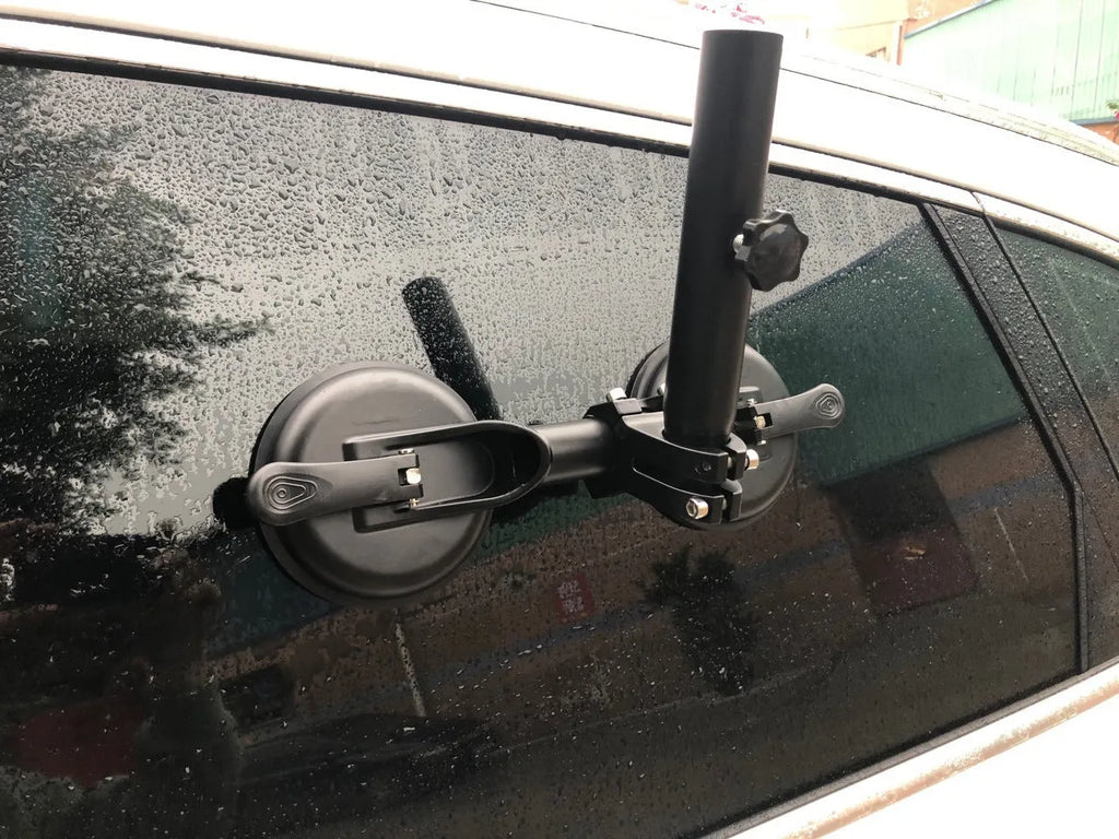 Black off-road car glass sucker base with round suction cup and 1.1kg rubber disc for flag mounting