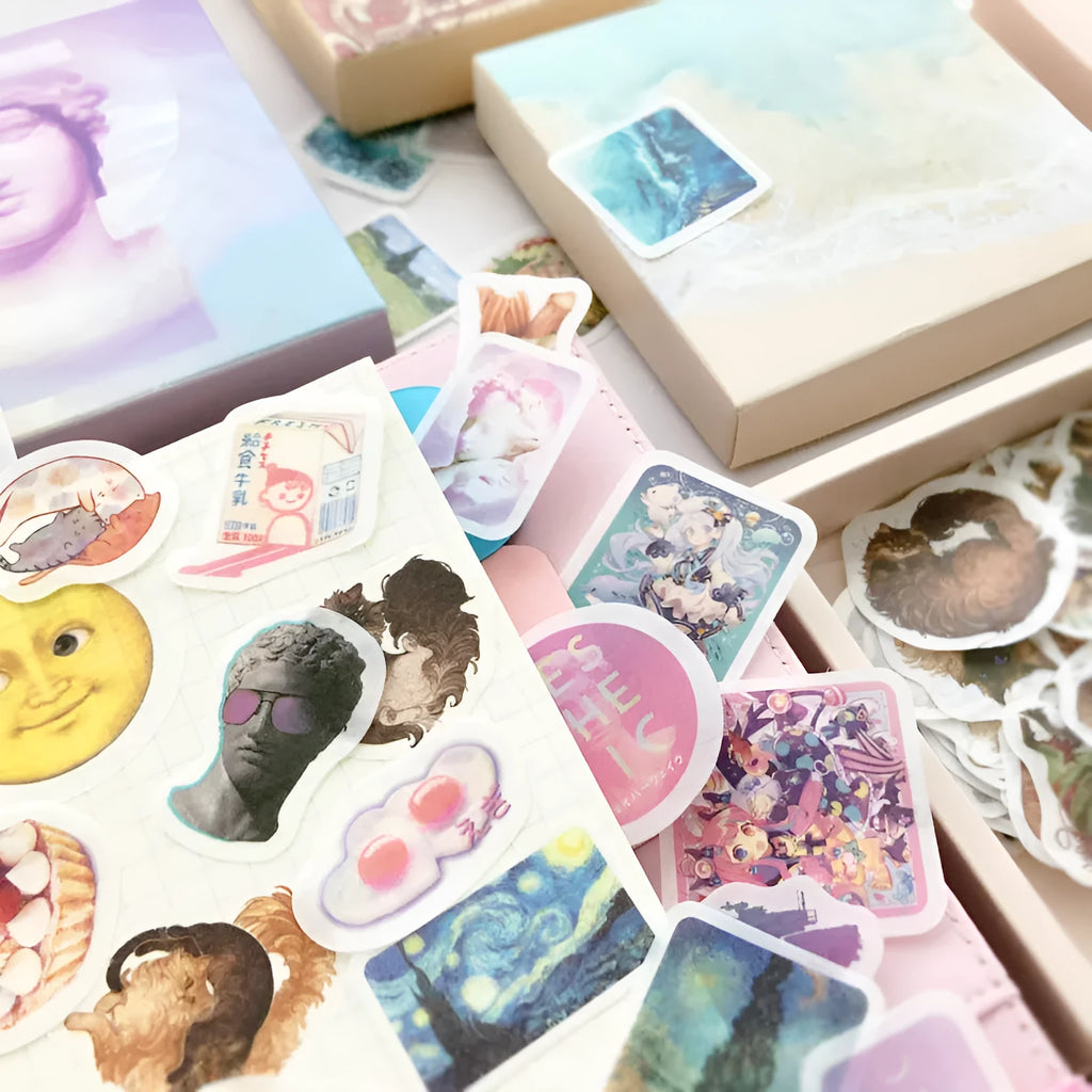 Box containing 200 washi paper stickers for diary decoration, with Japanese paper material.