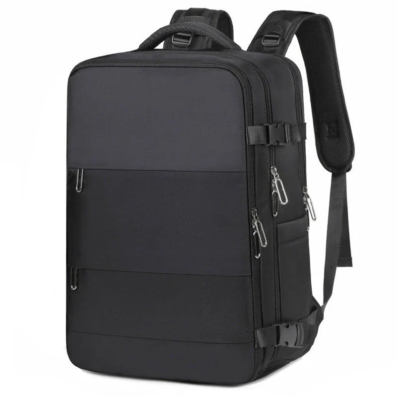 Stylish women's travel backpack with large capacity, separate wet and dry compartments, and a sleek, minimalist design