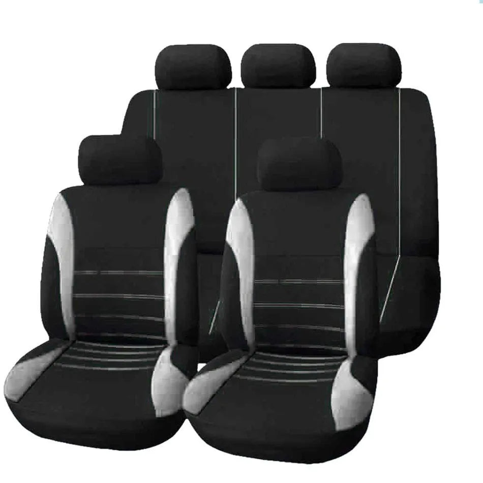 9-piece car seat cover set in grey, universal fit for most cars, bird's eye cloth fabric
