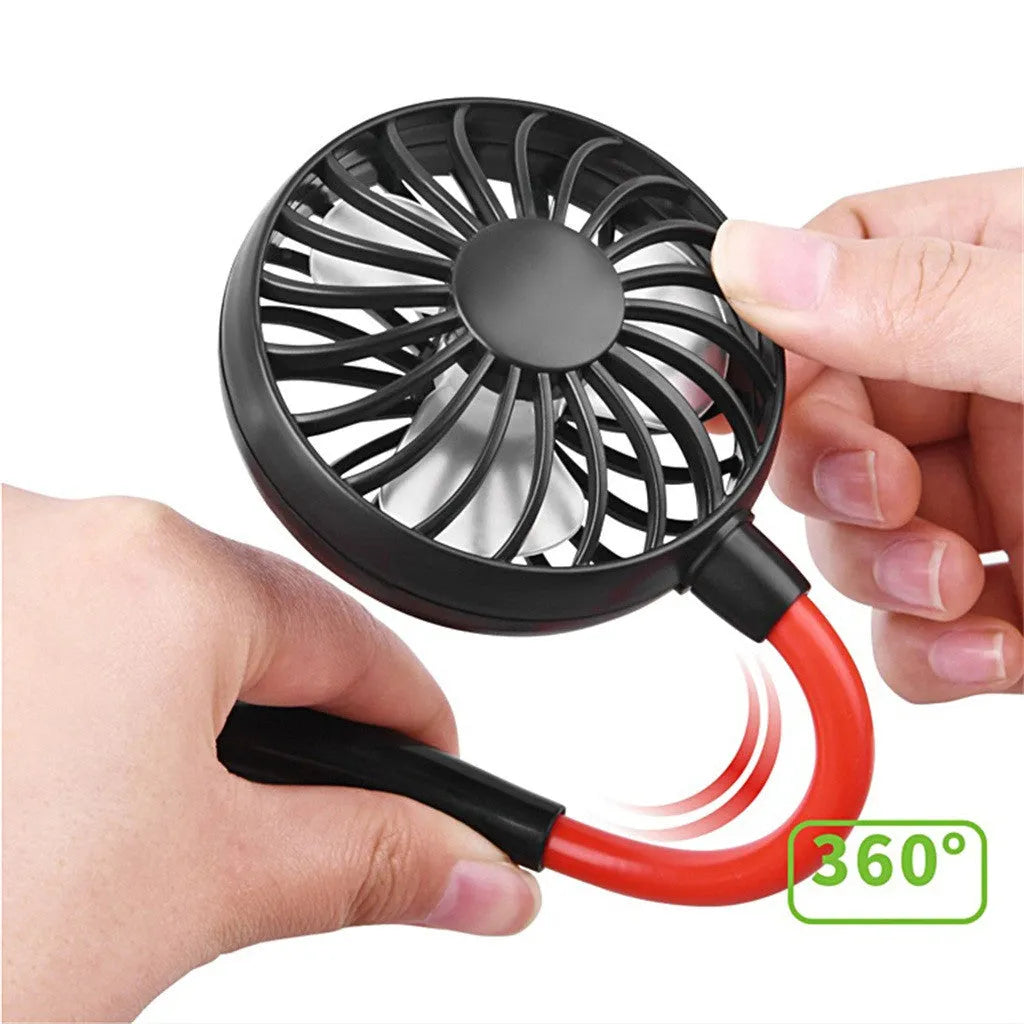 Charging portable hanging neck fan in pearl white with ABS body and silicone neck band