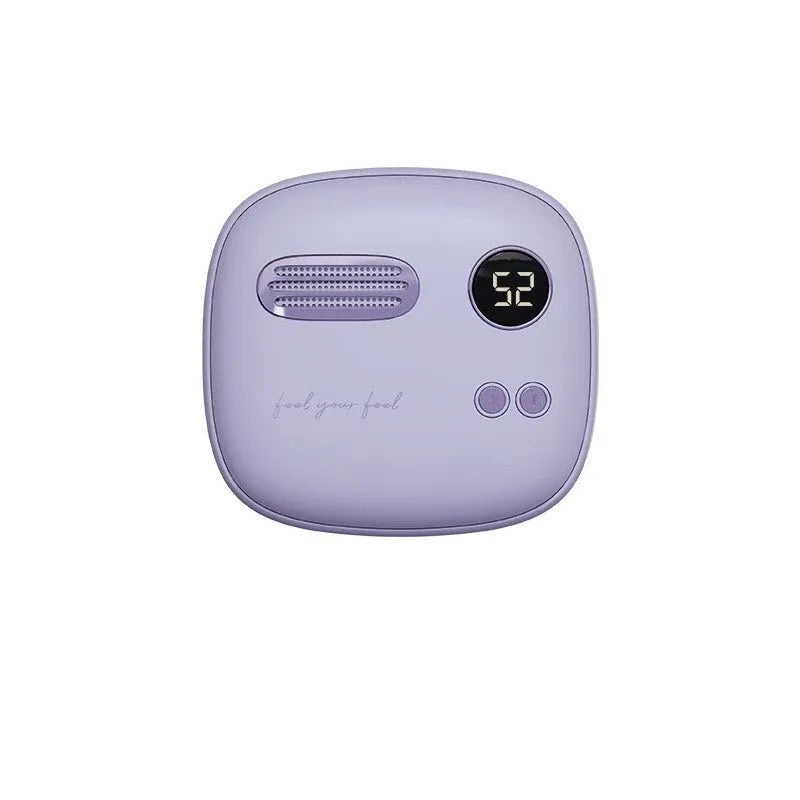 2-in-1 retro hand warmer and 5000mAh power bank in purple with digital display