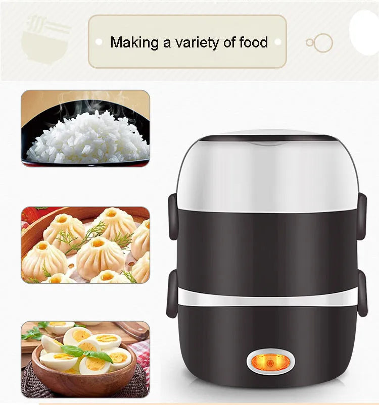 USB-powered multi-function lunch box showing 190mm insulated container with heating element
