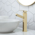 Nordic brass square pull kitchen faucet with brushed gold finish for 3.2-4.2 cm sink openings