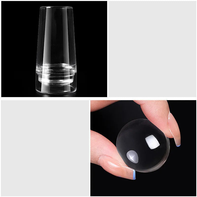 2.8cm transparent silicone nail stamp and scraper set with covered French nail seal on white background