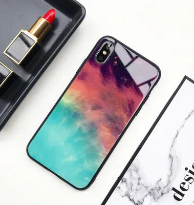 Star Sky tempered glass phone case cover with soft silicone edge and high-gloss mirror finish for iPhone XR in Starry Sky colour