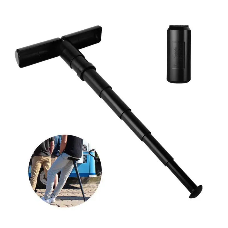 Black lightweight folding stool for camping and fishing, 170 x 70 x 70mm, approx 700g