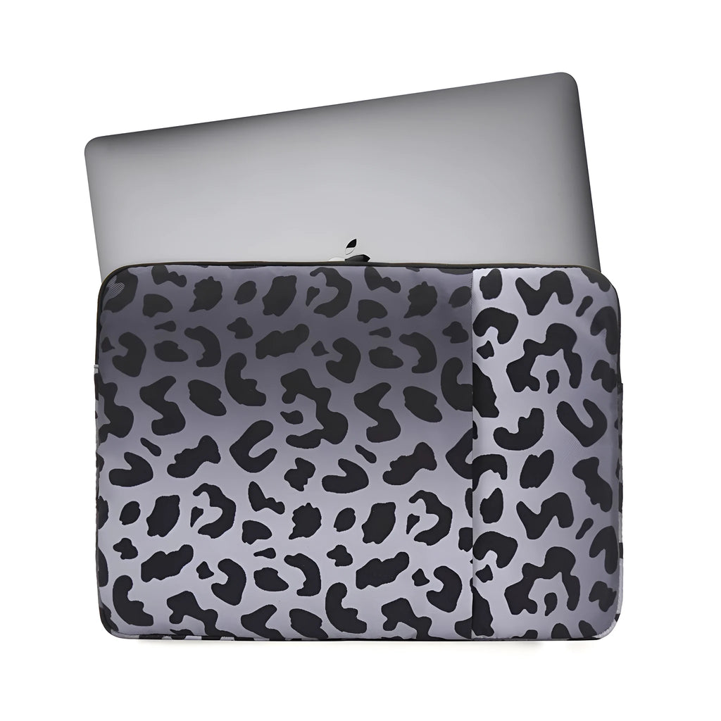 Leopard print laptop protective sleeve with waterproof polyester construction for 13-inch to 16-inch computers