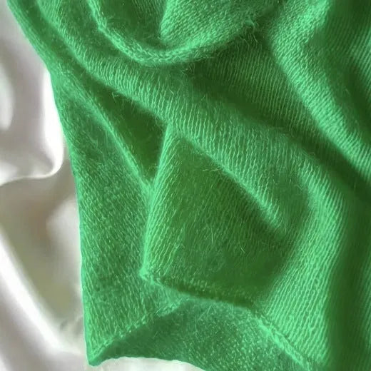 Women's green crew neck loose pullover sweater with long sleeves, polyester knitwear, sizes S M L