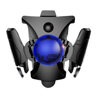 Blue and red mobile gamepad joystick button shooter controller in ABS and metal, 38mm x 32mm x 12mm