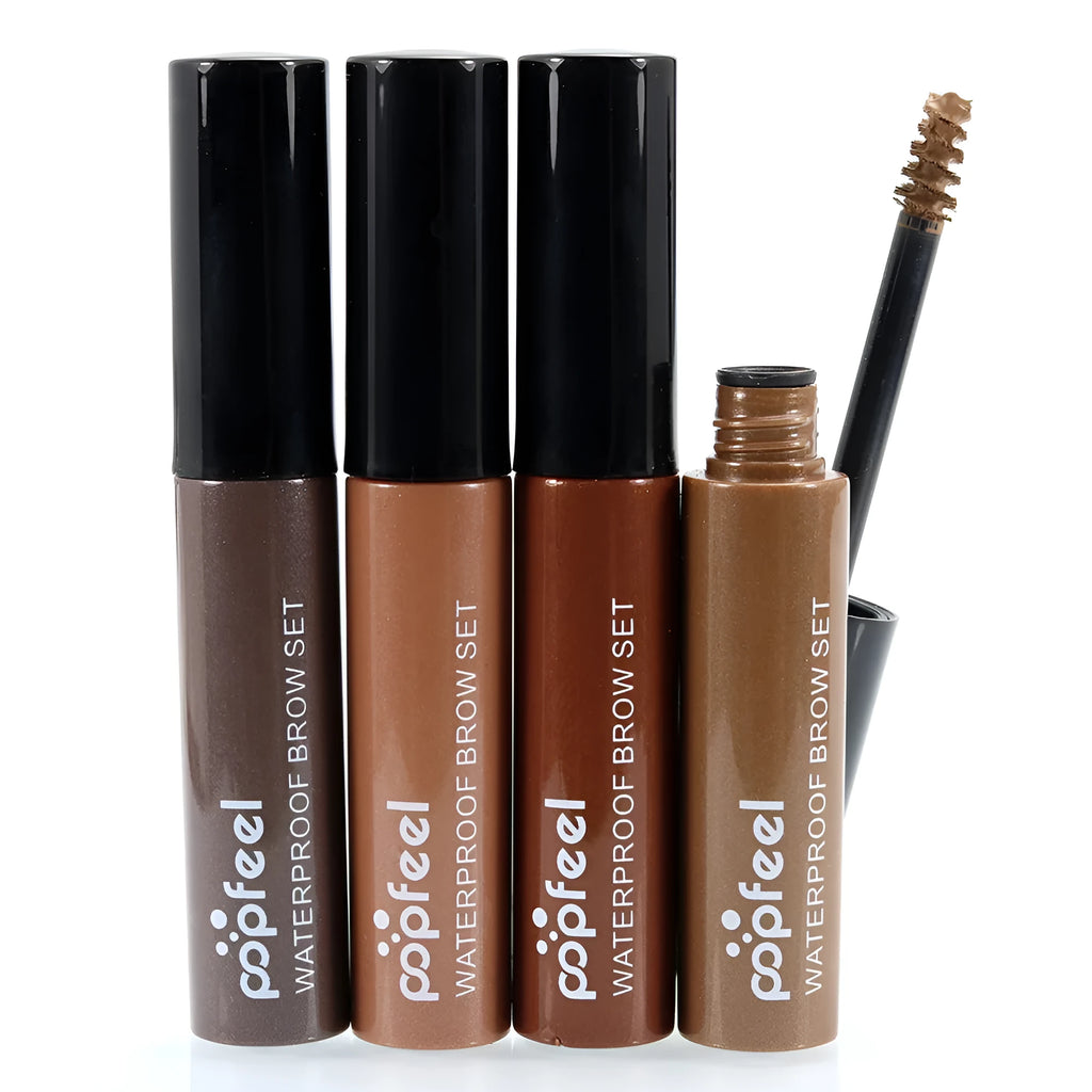 POPFEEL eyebrow dye cream kit with applicator brush and four colour option labels No.1 No.2 No.3 No.4