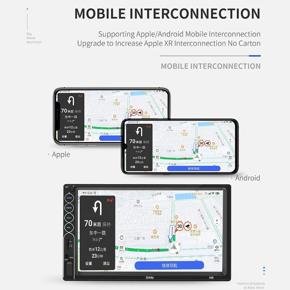 7-inch double DIN car MP5 player with Bluetooth and USB touchscreen in black
