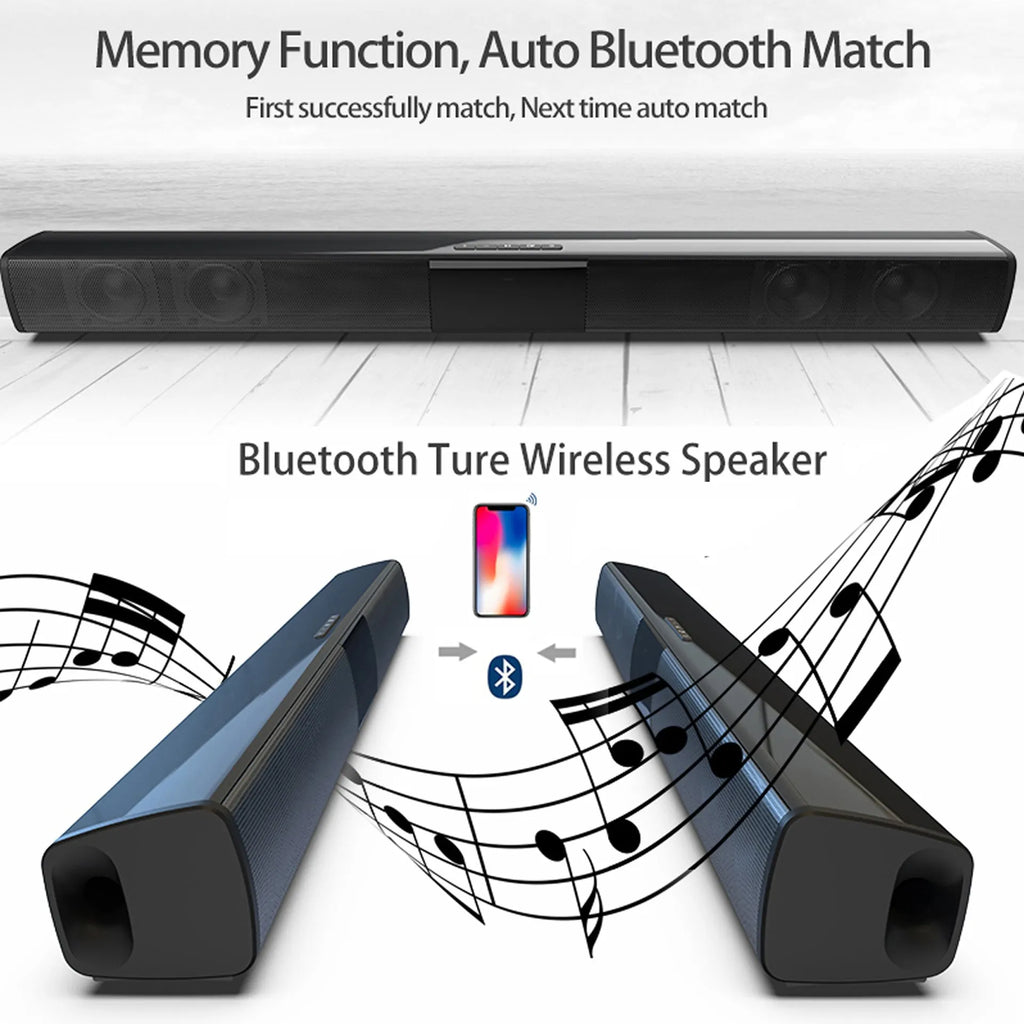 Black Bluetooth home theatre speaker with 550mm BS28B or 330mm BS28A unit, remote, data cable and plug