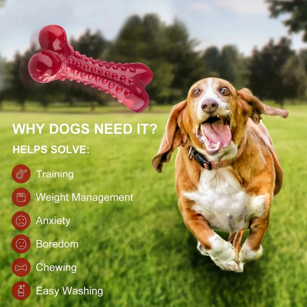 Red natural rubber chew toy for aggressive dogs with textured surface