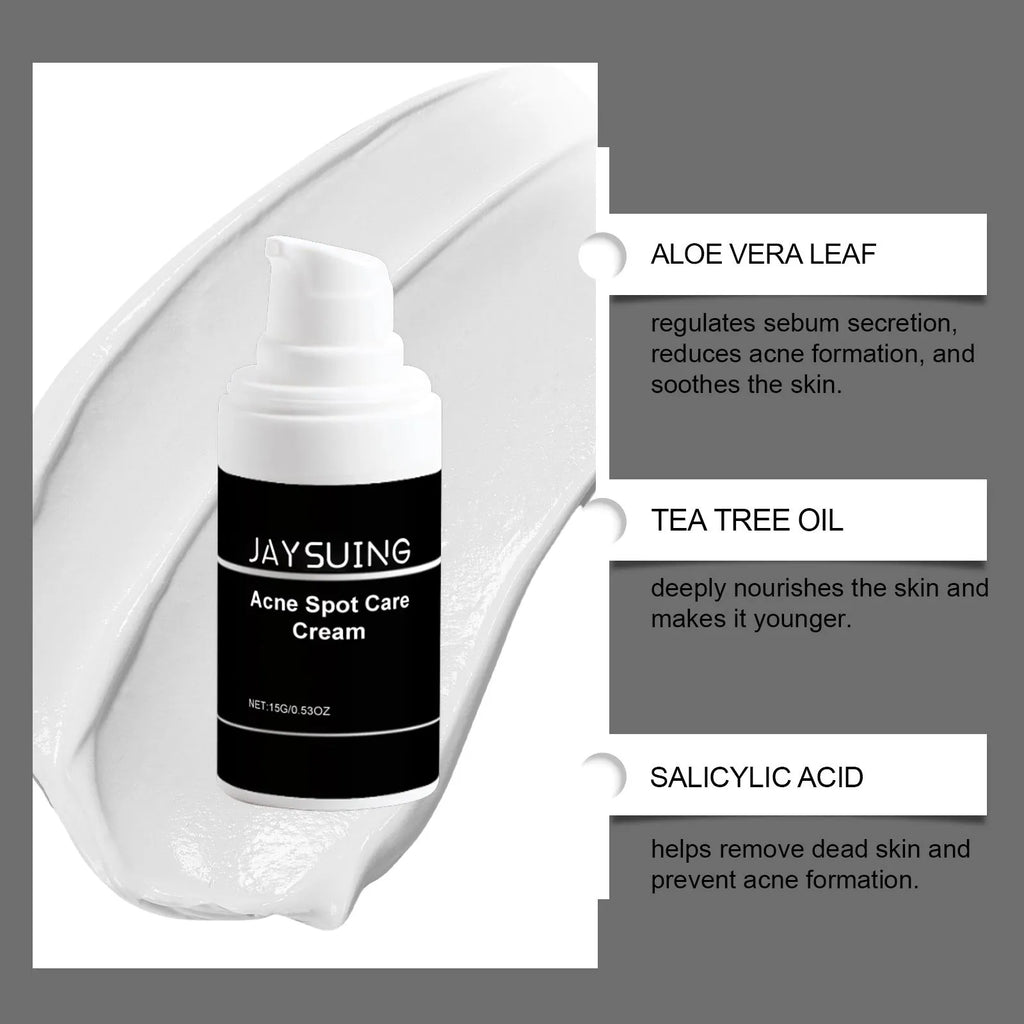 15g tube of mild acne treatment cream with mint, tea tree oil and aloe leaf ingredients