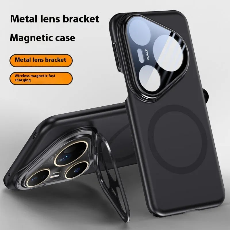 Huawei P80 series magnetic phone case with frosted back shell in black, red, or silver.