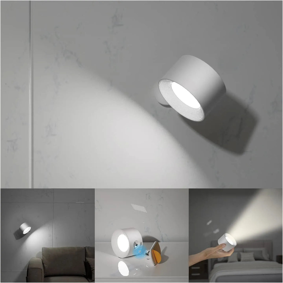 Magnetic LED wall lamp in round or square shape, black or white, 12V touch control with adjustable 3000K-6500K light.