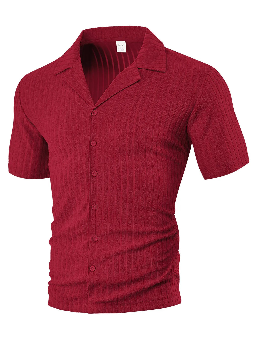 Men's loose casual short sleeve lapel cardigan in polyester, front view