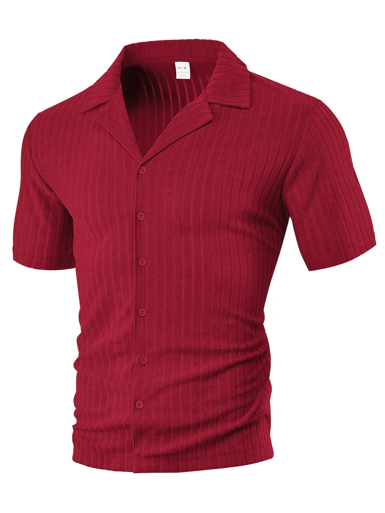 Men's loose casual short sleeve lapel cardigan in polyester, front view