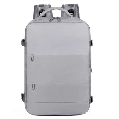 Stylish women's travel backpack with large capacity, separate wet and dry compartments, and a sleek, minimalist design