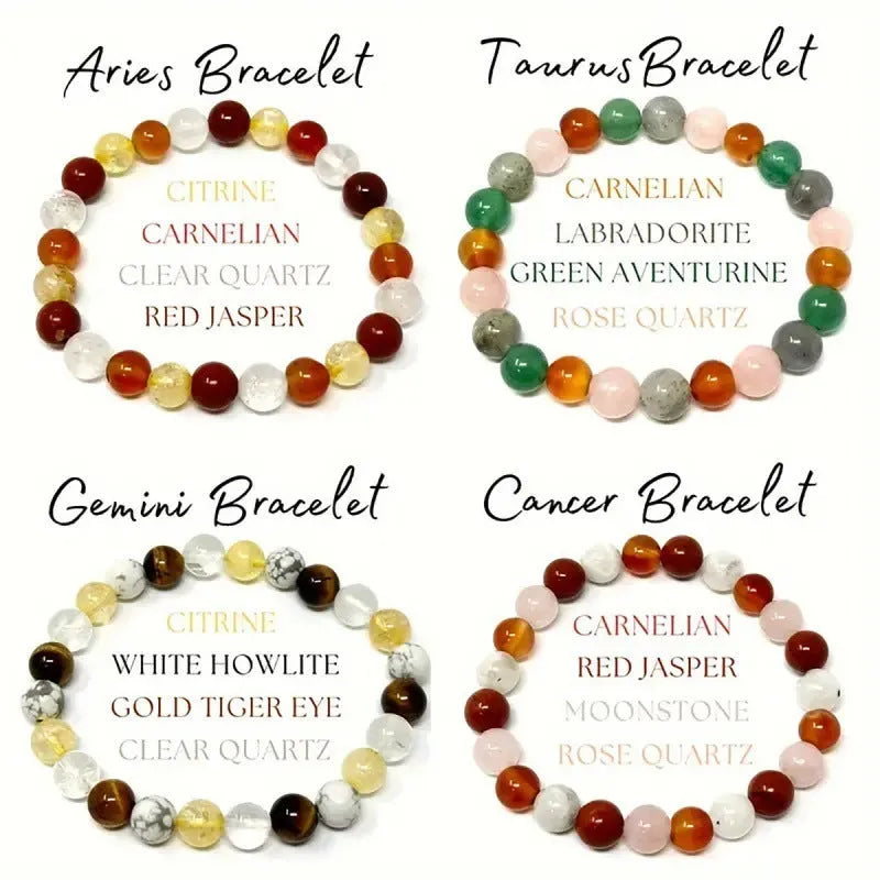 Natural stone beaded constellation bracelet in unisex handmade style with twelve zodiac sign options