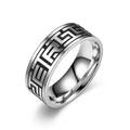 Titanium steel ring with carved Great Wall pattern, colour-changing finish, unisex antique style, 8mm width