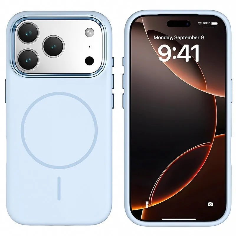 Liquid silicone magnetic phone case in carbon gray, all-inclusive shockproof cover for iPhone 15 16 17