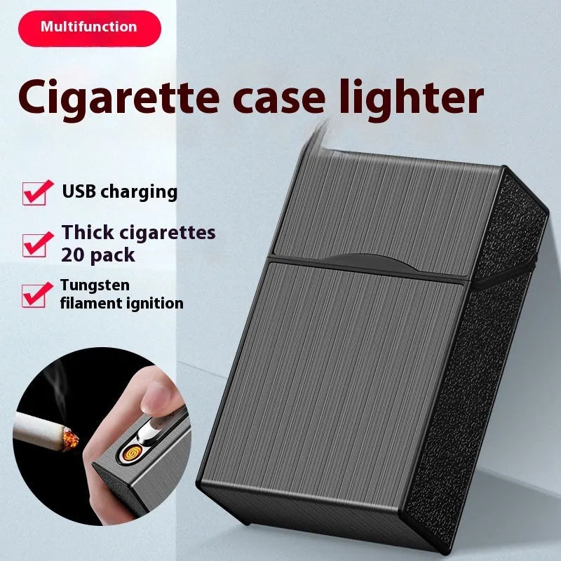 Simple Home USB charging windproof metal cigarette case lighter in gold brushed finish