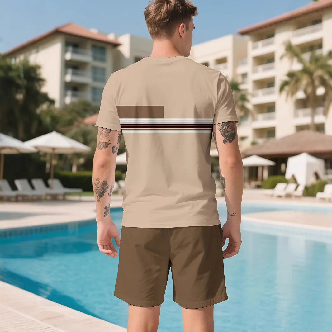 Men's casual shorts set with cartoon pattern in white, featuring short-sleeved shirt and matching shorts