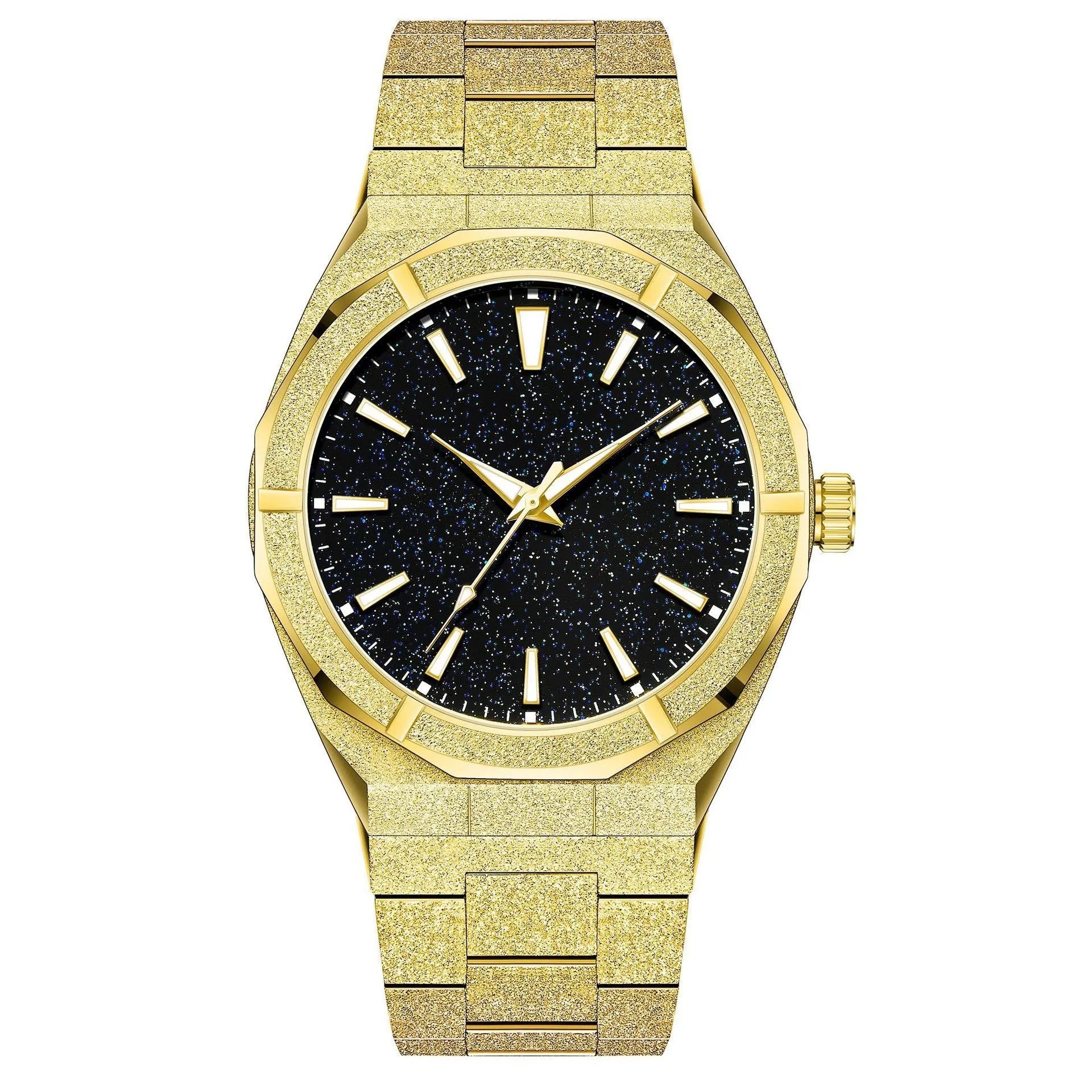 Men's frosted stainless steel business watch with luminous hands in black, gold or silver