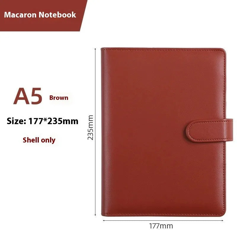 A5 PU leather loose-leaf binder zipper shell notebook cover in solid colour with closed zipper