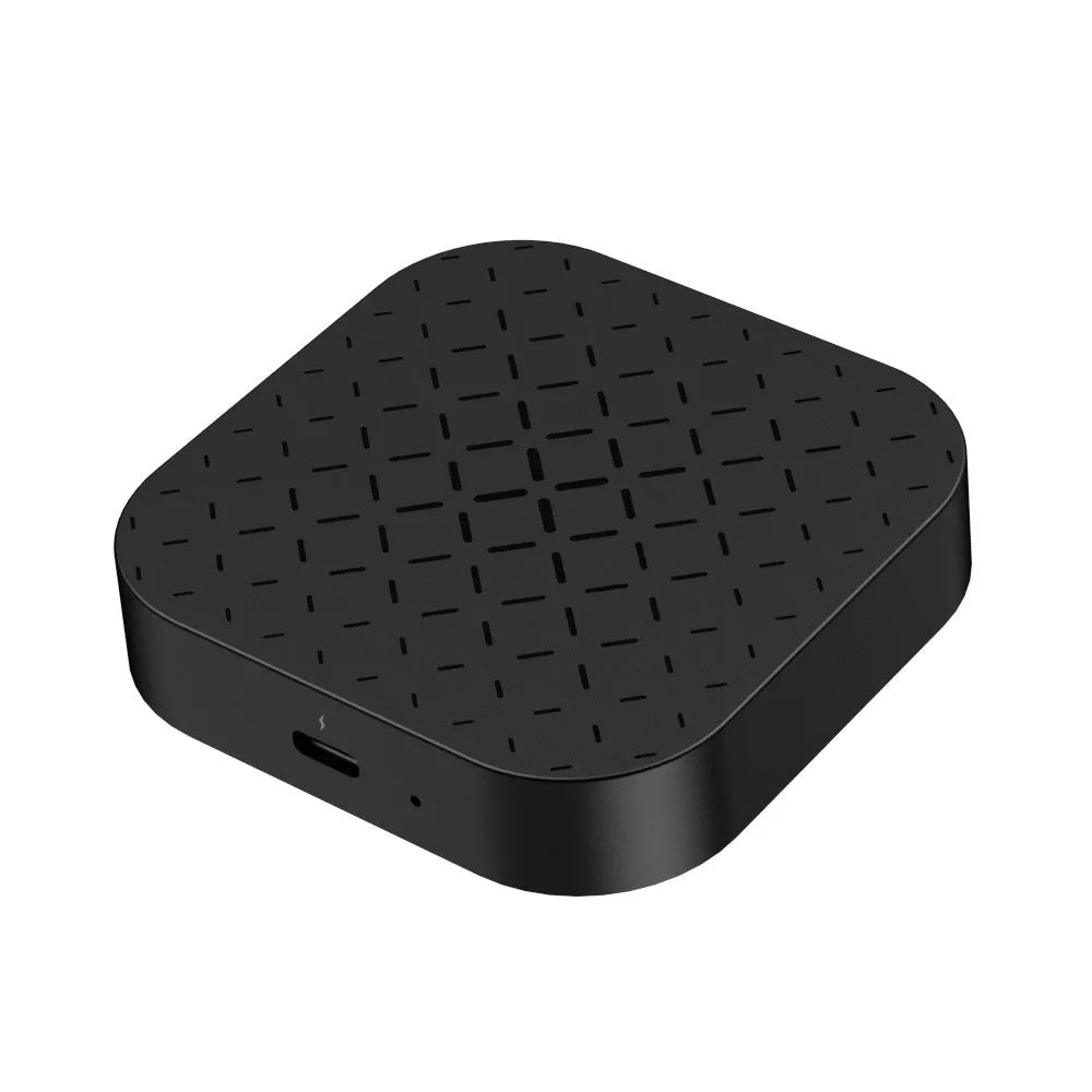 Black Android CarPlay wired to wireless converter adapter box with data cables