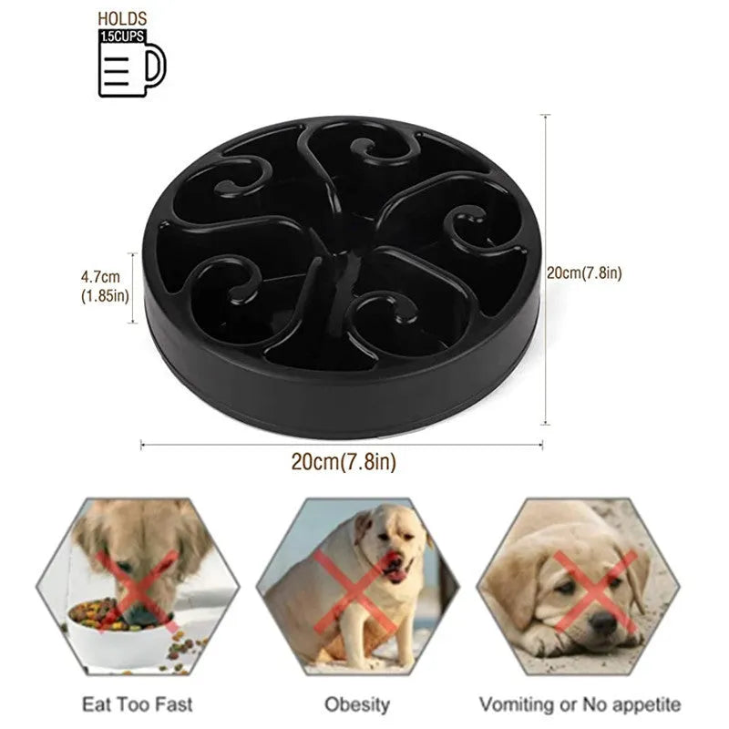 Slow feeder dog bowl with maze pattern ridges and non-slip silicone base in multiple colour options