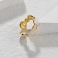 Adjustable stainless steel geometric ring with electroplated finish shown on hand