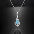 Coloured gem blue zircon necklace with copper material and quadrilateral design element