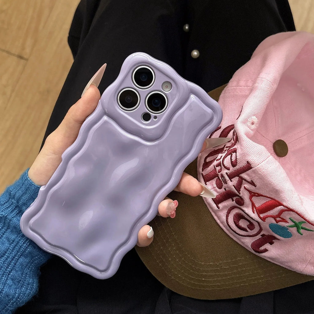 Water ripple TPU iPhone case in light pink with anti-fall and anti-fingerprint finish, oil-filled wave texture