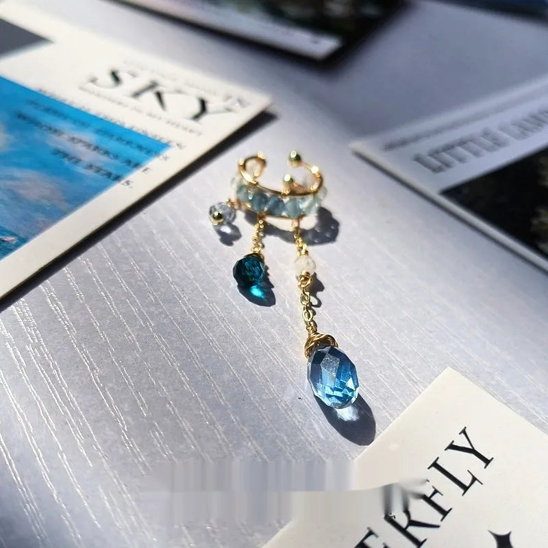 Ocean blue treasure ear clip in love heart shape with silver or gold plated alloy finish