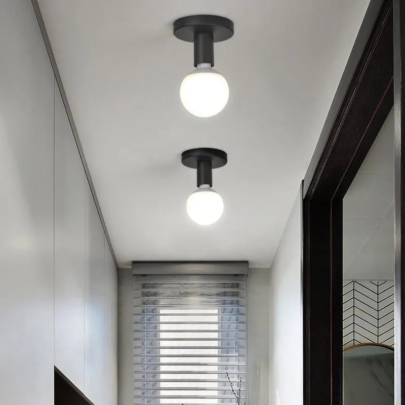 Nordic iron ceiling light in black finish for hallway or corridor use with 220V